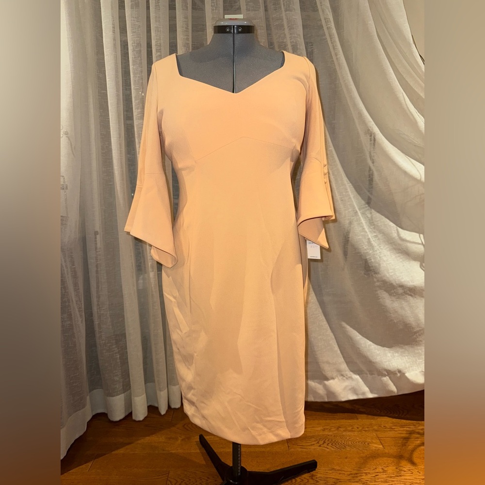 Calvin Klein Orange Sheath Dress with Bell Sleeves